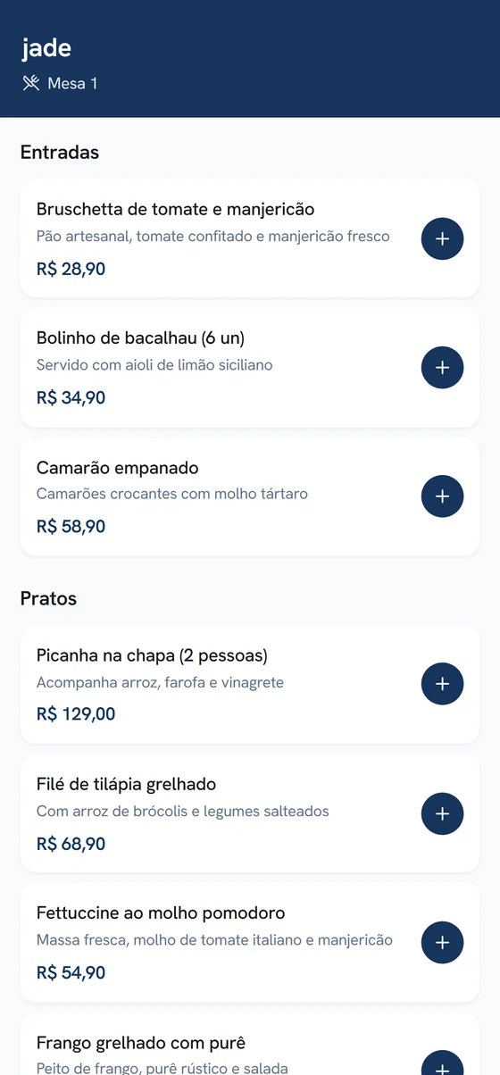 Cardápio no celular
